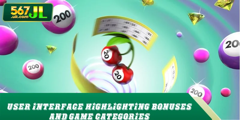 User interface highlighting bonuses and game categories